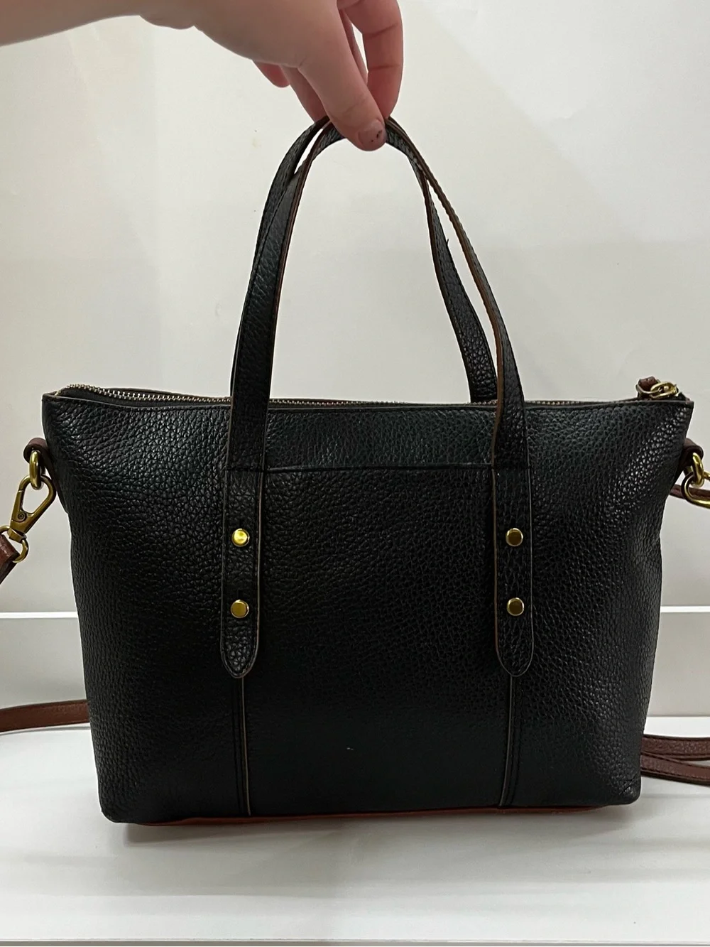 FOSSIL Black Brown Sydney Ryder Satchel Tote Crossbody Handbag Bag